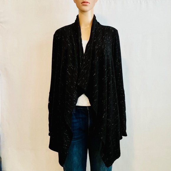 White House Black Market Open Fleecy Cardigan Cozy Black & White Women's Size M - Picture 3 of 13